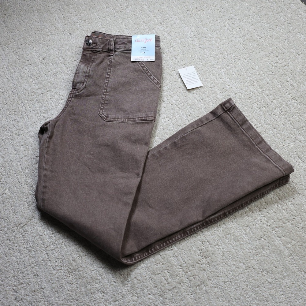 Cat & Jack Girls Brown Flare Jeans High Rise Adjustable Waist Size 14 NWT